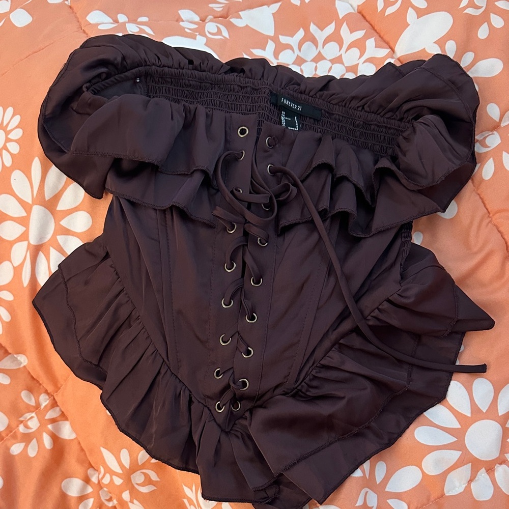 Forever 21 Chocolate Ruffled Bodysuit